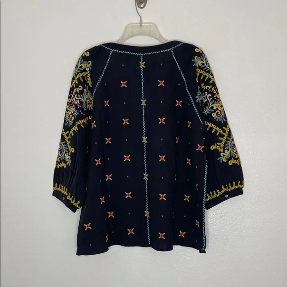 Sundance Cotton Embroidered Blouse Puff Sleeve V Neck Black Size Large BNWT - Picture 6 of 7